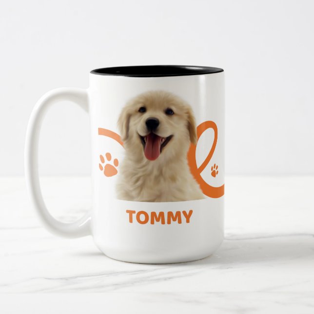 De Café Em Dois Tons Caneca Personalizada para Cães | Nome do Cão Tommy (Esquerda)