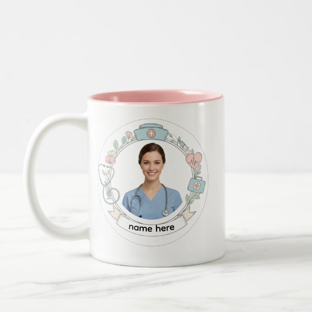 De Café Em Dois Tons Caneca Personalizada para Enfermeira – Presente Mé (Esquerda)