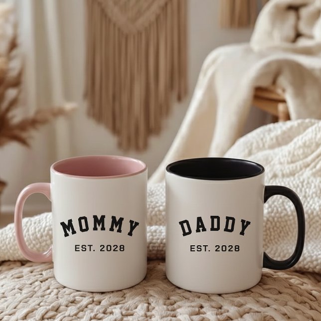 De Café Em Dois Tons Caneca Personalizada para Pais Modernos Presente p (Modern Mom Dad Mug Gift for Future Parents, Personalized Baby Announcement Mug Gift for Mom and Dad)