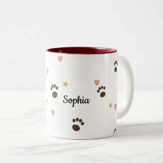 De Café Em Dois Tons Caneca Personalizada Paw Prints & Hearts