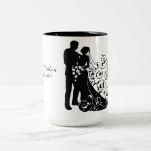 De Café Em Dois Tons Caneca personalizada silhuetas do dia do casamento