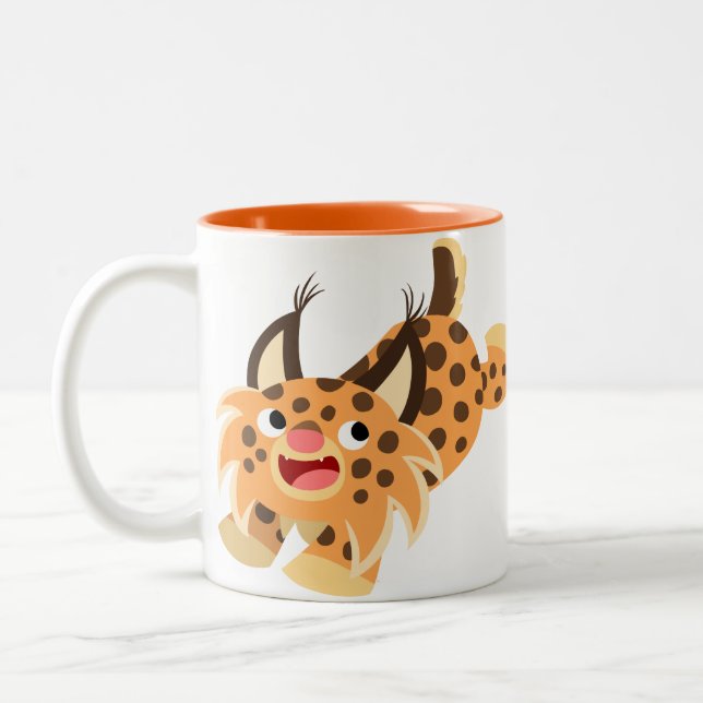 De Café Em Dois Tons Caneca Prankish bonito do lince dos desenhos (Esquerda)