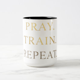 De Café Em Dois Tons Caneca Pray Train Repeat – Motivação Cristã para F