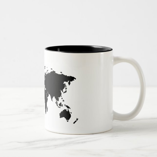 De Café Em Dois Tons Caneca preta básica do mapa do mundo (Direita)