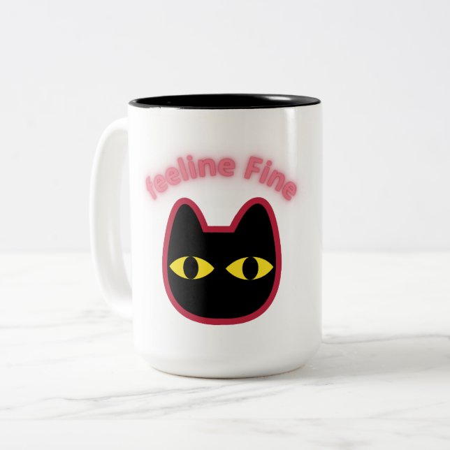 De Café Em Dois Tons Caneca Pun Gato Preto "sentindo-me Bem" (Frente Esquerda)