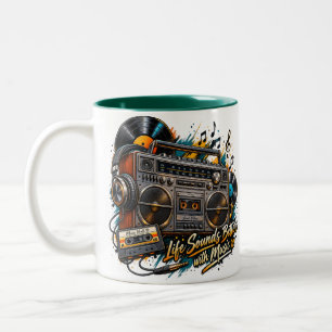 De Café Em Dois Tons Caneca "Retro Boombox Life Sounds Better With Musi