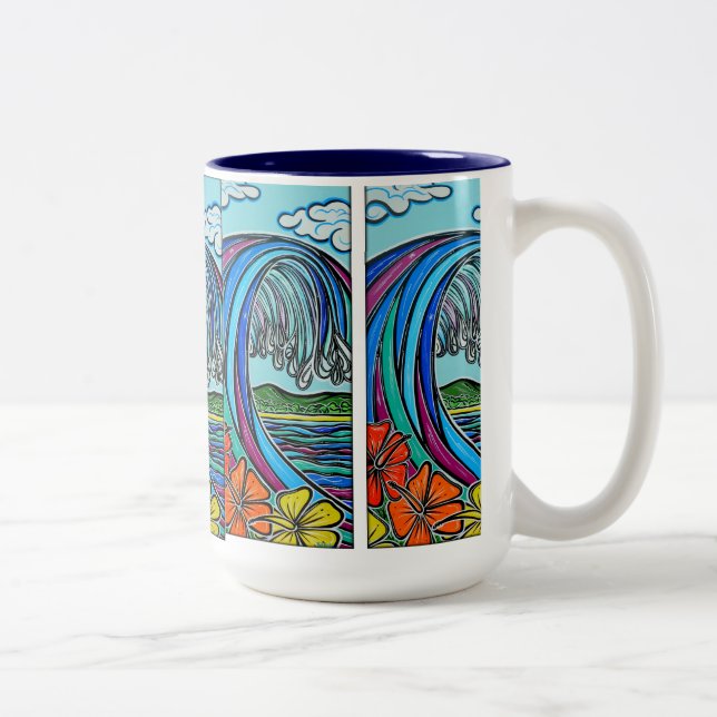 De Café Em Dois Tons Caneca retro da onda (Direita)
