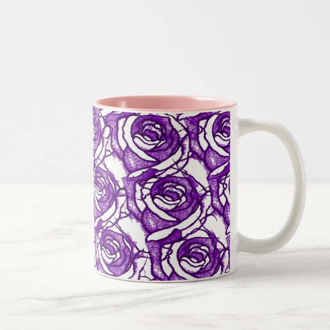 De Café Em Dois Tons Caneca roxa do design dos rosas (Direita)