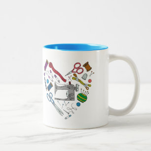 De Café Em Dois Tons Caneca Sewing do coração das ferramentas