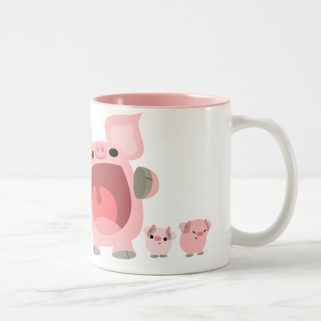 De Café Em Dois Tons Caneca Shouting dos porcos dos desenhos animados:) (Direita)