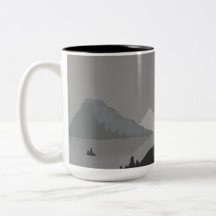 De Café Em Dois Tons Caneca simples com paisagem montanhosa cinza