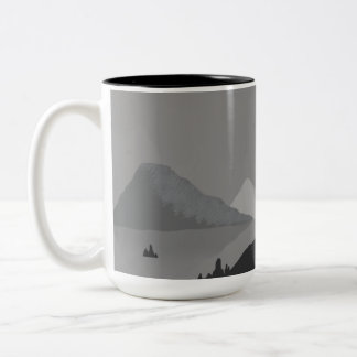 De Café Em Dois Tons Caneca simples com paisagem montanhosa cinza