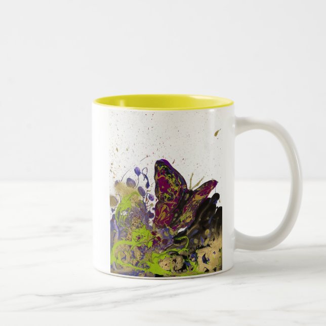 De Café Em Dois Tons Caneca Splattered 11oz da borboleta (Direita)
