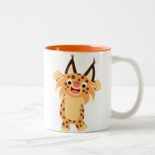 De Café Em Dois Tons Caneca Spunky bonito do lince dos desenhos