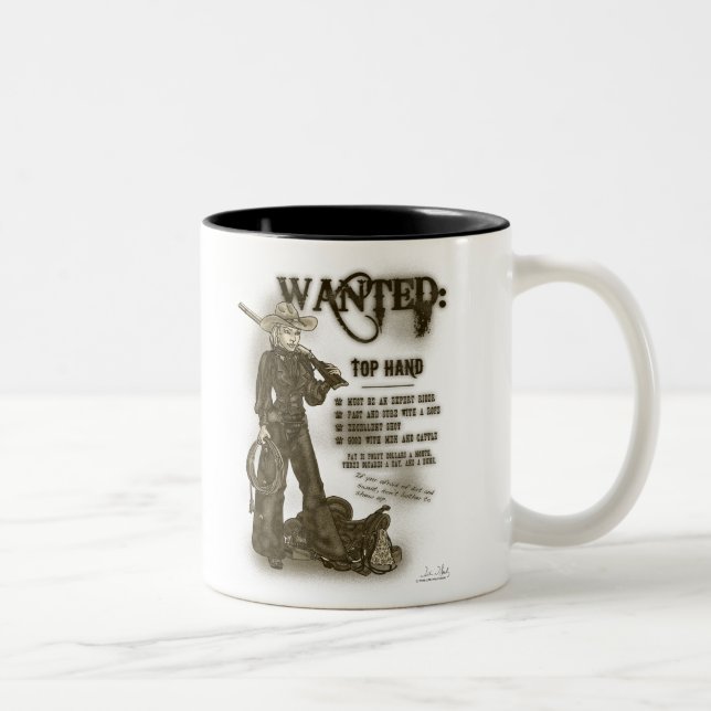 De Café Em Dois Tons Caneca superior da vaqueira da mão (Direita)