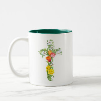 De Café Em Dois Tons Caneca transversal - Daffodil e tulipa