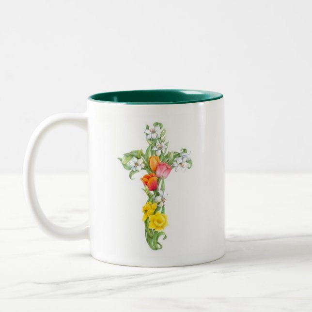 De Café Em Dois Tons Caneca transversal - Daffodil e tulipa (Esquerda)