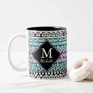 De Café Em Dois Tons Caneca tribal do monograma do impressão do