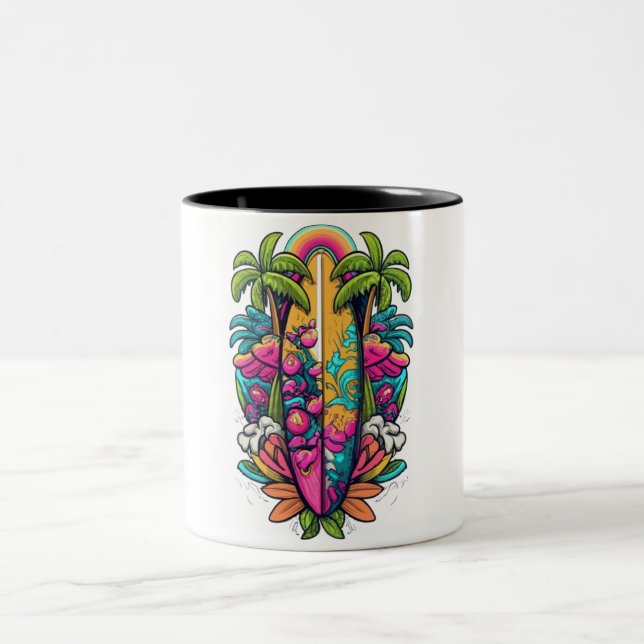 De Café Em Dois Tons caneca tropical surfboard (Centro)