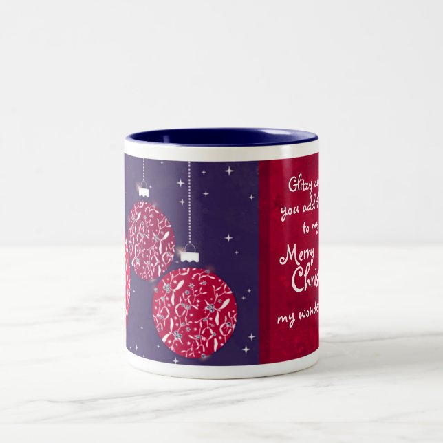 De Café Em Dois Tons Caneca vermelha/azul do bauble da faísca do Natal (Centro)