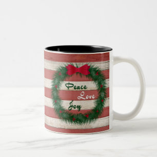 De Café Em Dois Tons Caneca vermelha da grinalda da listra da paz, do