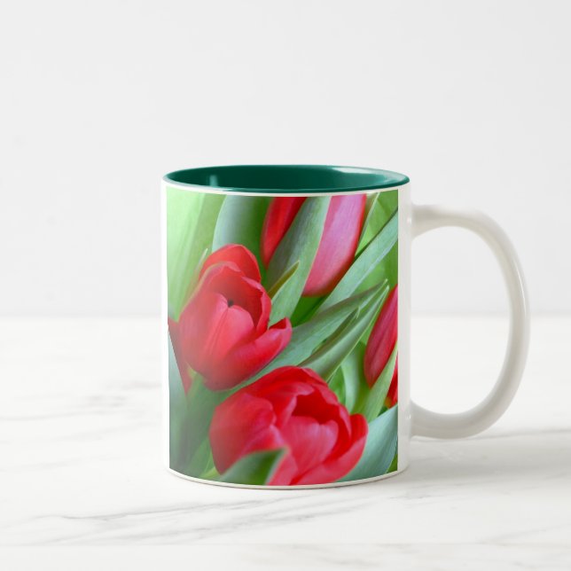 De Café Em Dois Tons Caneca vermelha das tulipas (Direita)