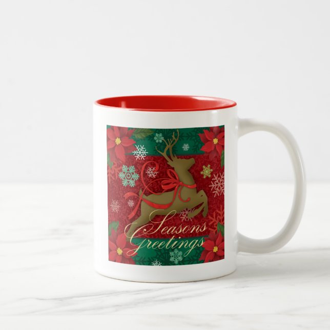 De Café Em Dois Tons Caneca vermelha festiva do feriado da rena, (Direita)