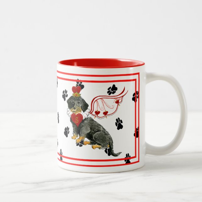 De Café Em Dois Tons Caneca Wirehaired dos corações do Dachshund (Direita)