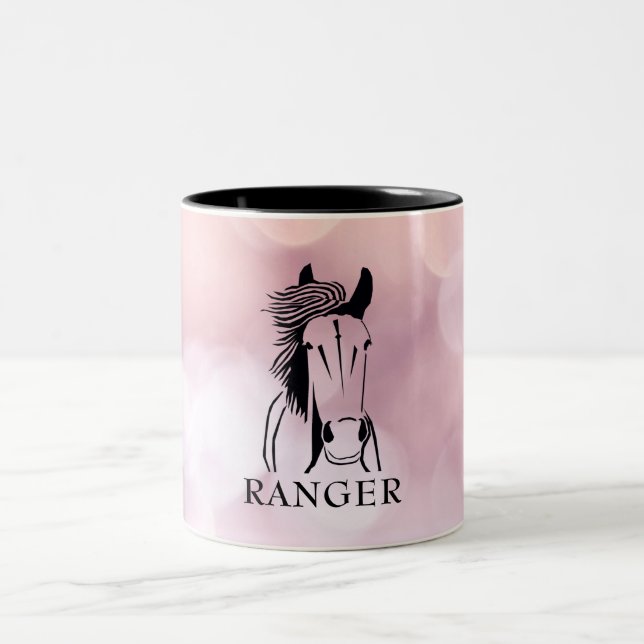 De Café Em Dois Tons Cavalo Artístico Personalizado na Caneca Rosa (Centro)