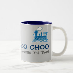 De Café Em Dois Tons Choo Choo aqui vem o marinho do trem e a caneca da