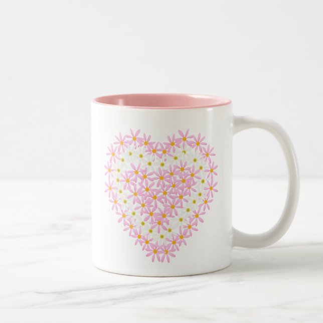 De Café Em Dois Tons Coração da caneca das flores (Direita)