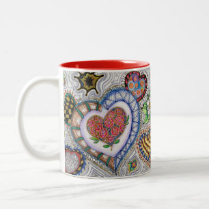 De Café Em Dois Tons Corações e caneca das flores