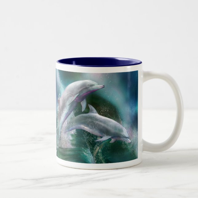 De Café Em Dois Tons Dança da caneca da arte dos golfinhos (Direita)