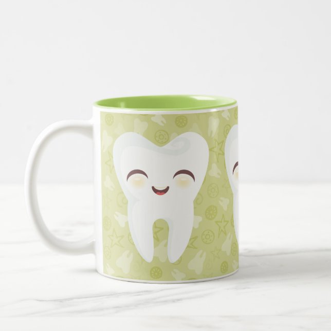 De Café Em Dois Tons Dentes bonitos dos desenhos animados - caneca (Esquerda)