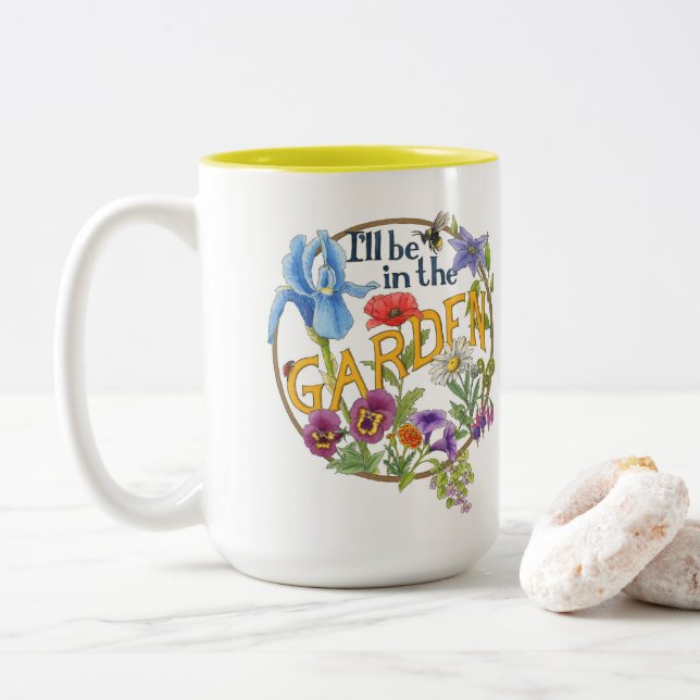 De Café Em Dois Tons Estarei na caneca do Jardim (Com Donut)
