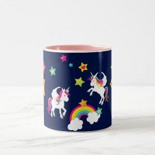 De Café Em Dois Tons Estrelas do arco-íris do unicórnio. Caneca do