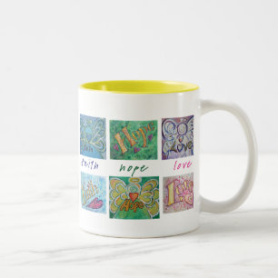De Café Em Dois Tons Faith Hope Love Angel Collage Mug, Cup ou Caneca d