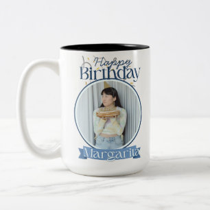 De Café Em Dois Tons Feliz Aniversário Caneca Margarita   Foto Nome Per