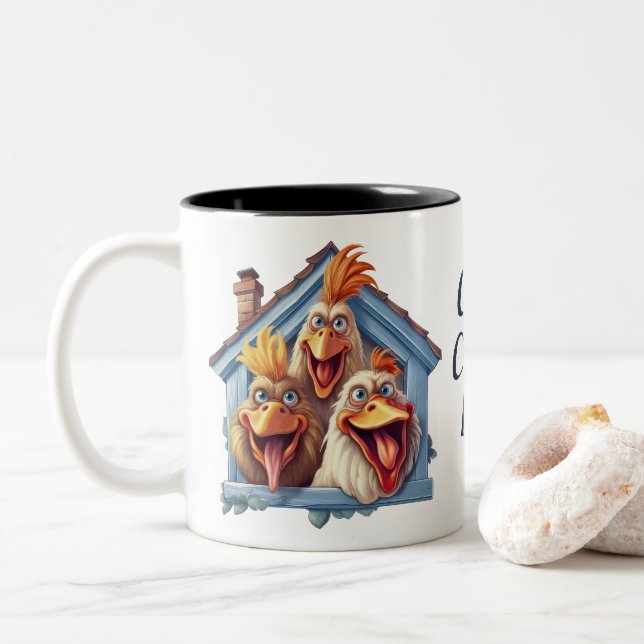 De Café Em Dois Tons Galinha Louca Senhora Engraçada Caneca Engraçada (Com Donut)