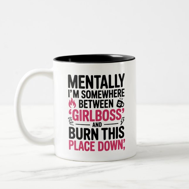 De Café Em Dois Tons Garota Chefe ou Esgotamento? Caneca Divertida para (Esquerda)