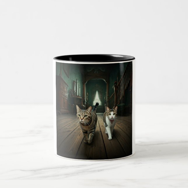 De Café Em Dois Tons Gatinho Duo Assustador: Uma Caneca Cerâmica Cuta E (Centro)