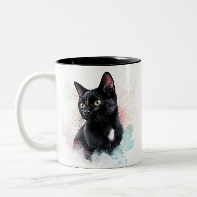 De Café Em Dois Tons Gato preto caneca adicione seu próprio texto  (Esquerda)