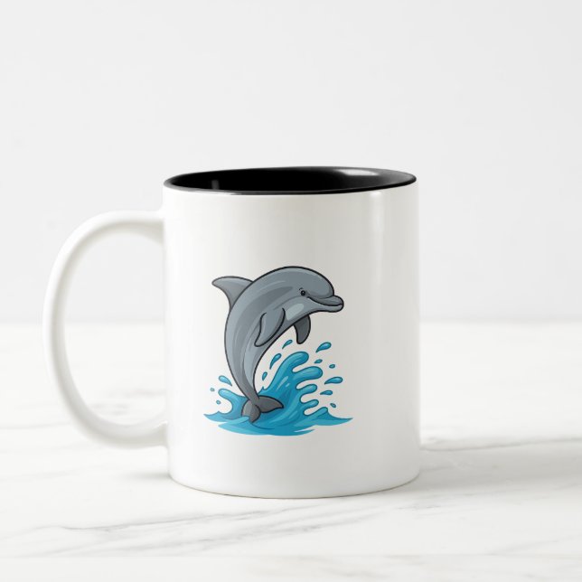 De Café Em Dois Tons Golfinho Alegre Splash - Caneca (Esquerda)