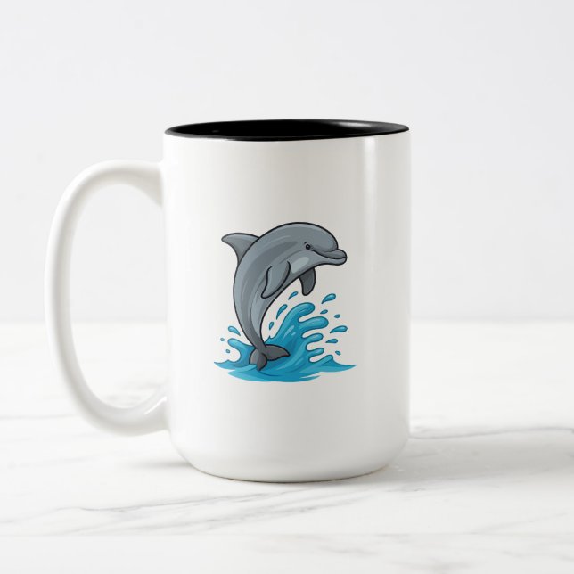 De Café Em Dois Tons Golfinho Alegre Splash - Caneca (Esquerda)