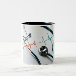 De Café Em Dois Tons Harmonia do Coração: Estetoscópio com Caneca do Ba