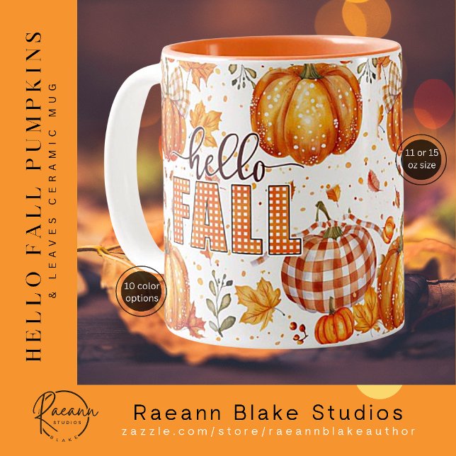 De Café Em Dois Tons "Hello Fall" Pumpkins e deixa caneca cerâmica (Criador carregado)