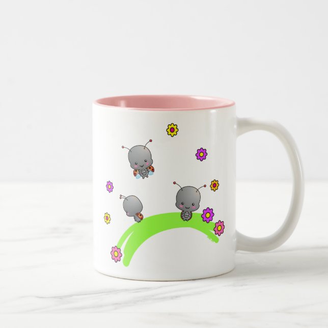 De Café Em Dois Tons Joaninhas bonitos e caneca das flores (Direita)
