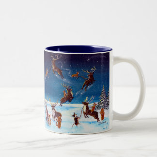 De Café Em Dois Tons Lições Corgi do vôo e caneca da rena