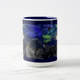 De Café Em Dois Tons Lobo cinzento, corvos & Aurora & caneca dos