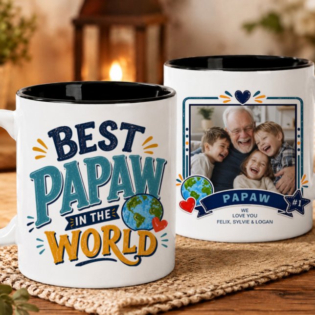 De Café Em Dois Tons Melhor Papaw do Mundo Caneca com Foto (Criador carregado)